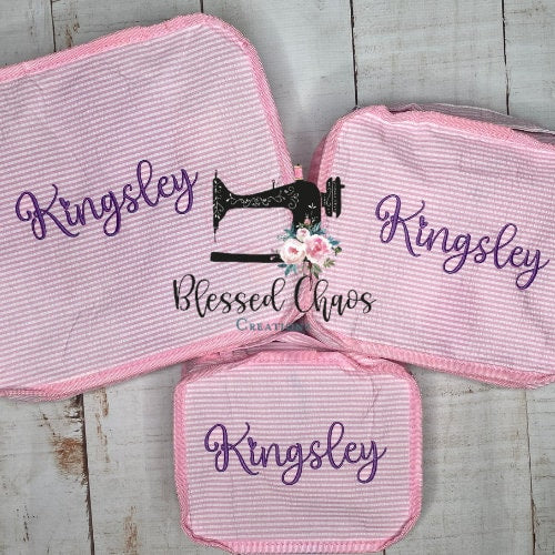 Personalized Seersucker Packing Cubes, Monogrammed Travel Cubes, Packing Organization for Kids, Kids Travel Cubes, Vacation Packing Cubes